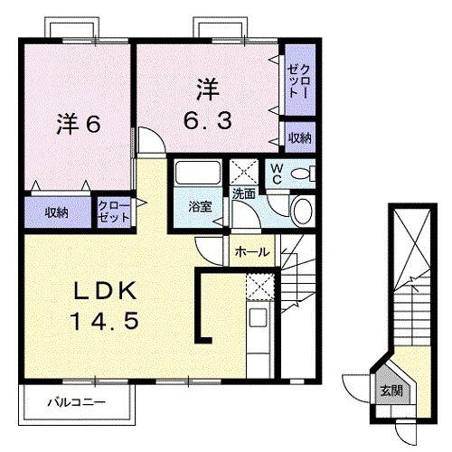 ハイツシマダ(2LDK/2階)の間取り写真