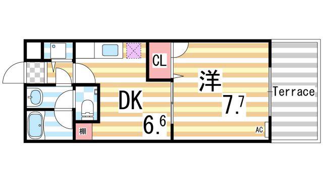 アルミュール桜ヶ丘 I番館(1DK/2階)の間取り写真