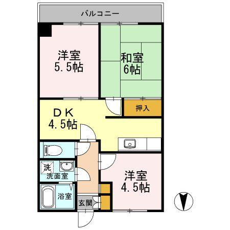 ウィルヴィラージュI(3DK/1階)の間取り写真