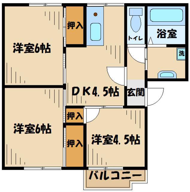 ポルシェ上矢部A棟(3DK/1階)の間取り写真