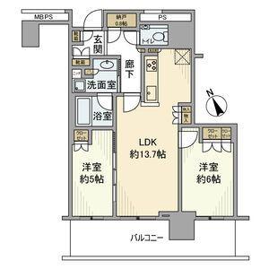 プラウドタワー小岩フロント(2LDK/15階)の間取り写真