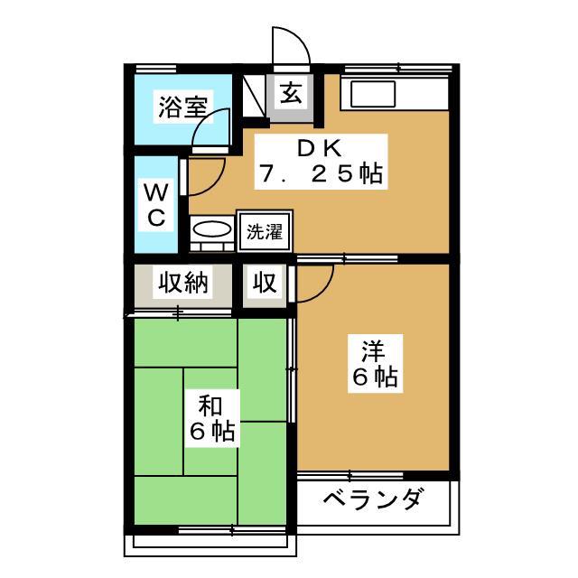 メリーハイツB(2DK/2階)の間取り写真