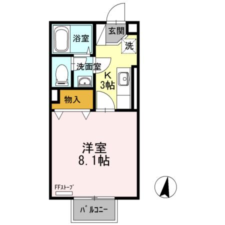 ハイセレールSE雅B(1K/1階)の間取り写真