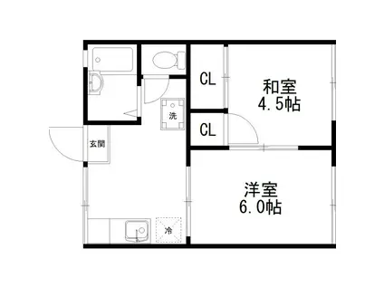 コーポサンライズ(2K/1階)の間取り写真