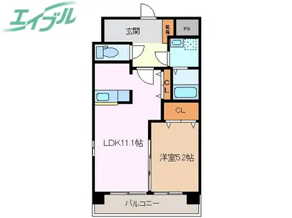 MSソレイユ(1LDK/6階)の間取り写真