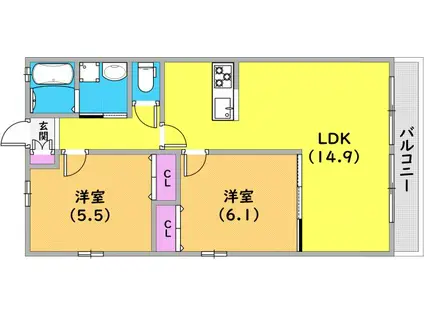 ハイム芦屋浜(2LDK/1階)の間取り写真