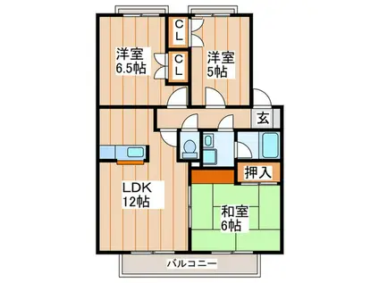 西岡ハイツ2 A棟(3LDK/2階)の間取り写真