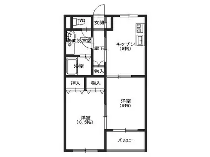 ファニーハウス(2DK/2階)の間取り写真