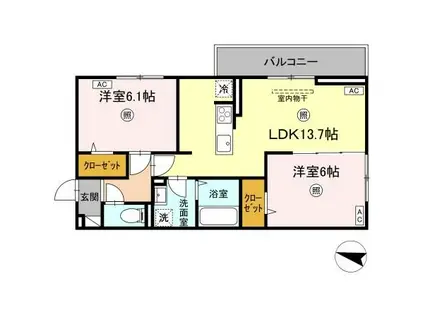 ライク・ア・パラソル(2LDK/3階)の間取り写真