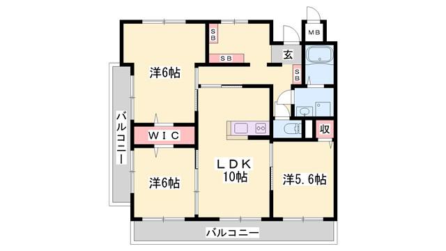 ハイツ赤坂(3LDK/2階)の間取り写真