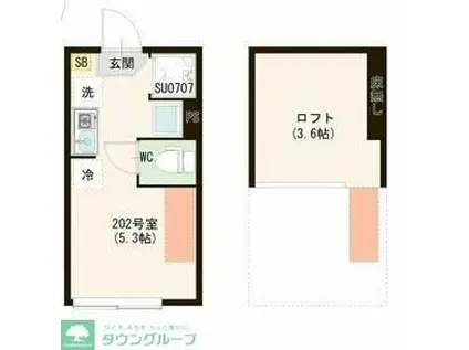 ハーモニーテラス上井草V(ワンルーム/2階)の間取り写真