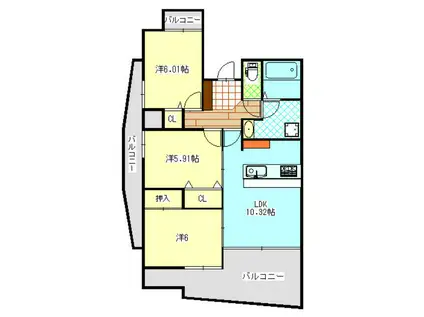 中央ハイツ海老塚(3LDK/12階)の間取り写真