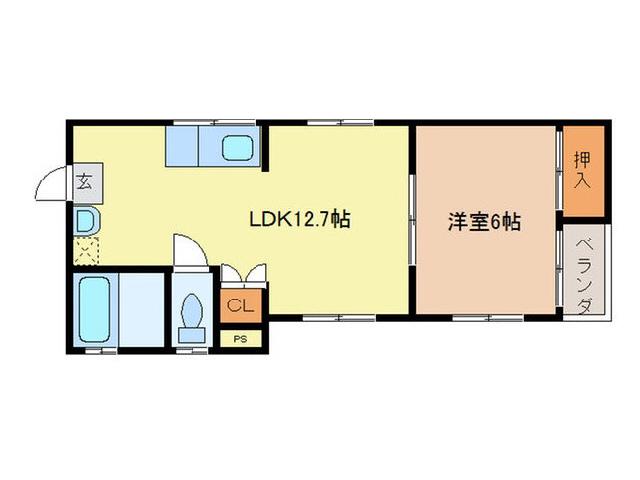 ウィンディ黒髪(1LDK/2階)の間取り写真