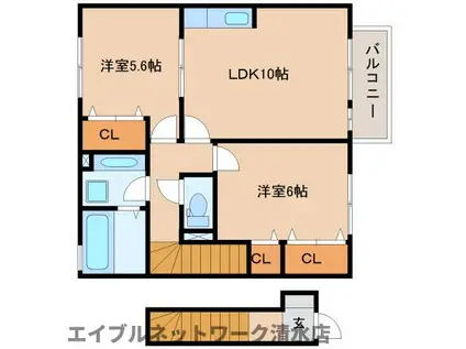 キャロラインB(2LDK/2階)の間取り写真