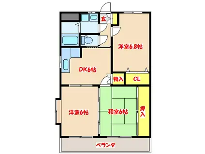 サンフィール串木野(3DK/3階)の間取り写真