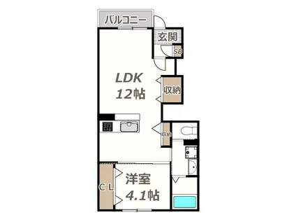 LIBER(1LDK/1階)の間取り写真