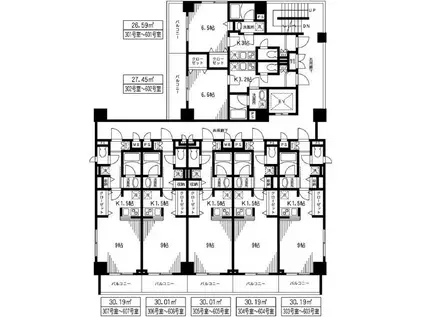 コンフォータブル(1K/6階)の間取り写真