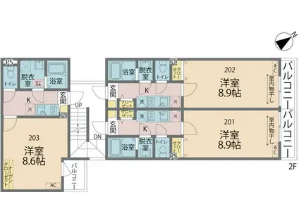 カインドネス町田III(1K/2階)の間取り写真
