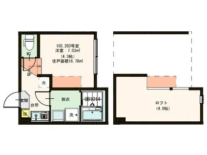 ハーモニーテラス東金町III(1K/1階)の間取り写真