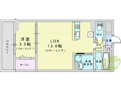CASA BRANCHE(1LDK/3階)の間取り写真