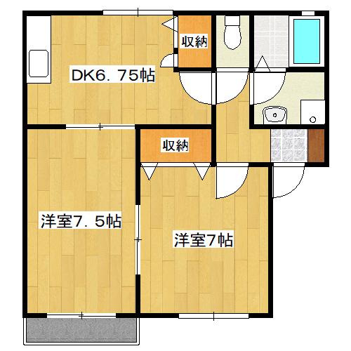 メープル湊B(2DK/2階)の間取り写真