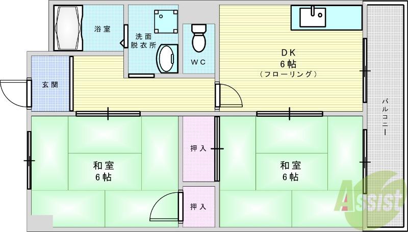 寿マンション(2DK/4階)の間取り写真