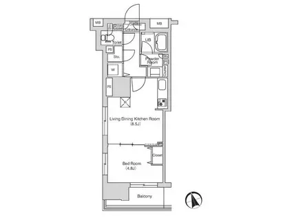 エミリブ鷺ノ宮(1LDK/2階)の間取り写真