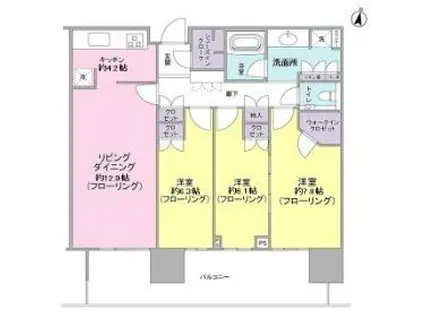 二子玉川ライズタワー&レジデンス(3LDK/6階)の間取り写真