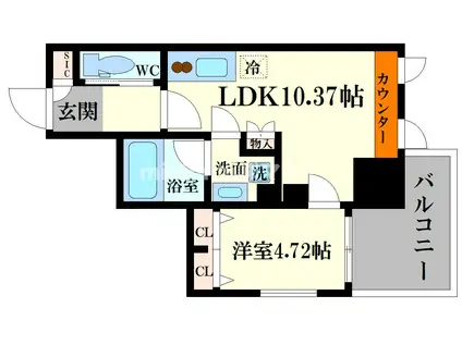 プレジオ難波ASIAN(1LDK/6階)の間取り写真