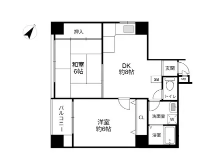セブンコート二宮(2DK/4階)の間取り写真