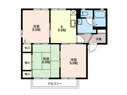 アレーゼI A(3K/2階)の間取り写真