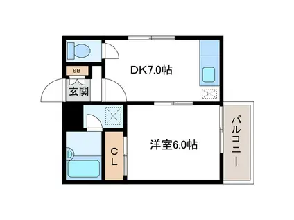 アルファスクエア北18条(1DK/1階)の間取り写真