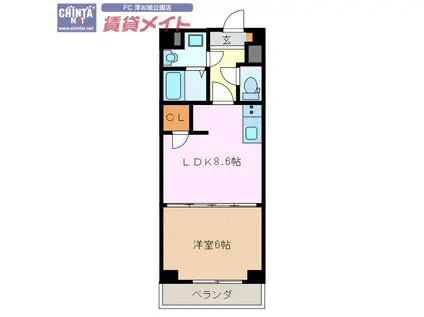 S-FORT津新町(1LDK/8階)の間取り写真