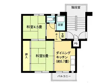 京急本線 浦賀駅 徒歩5分 5階建 築56年(2DK/4階)の間取り写真