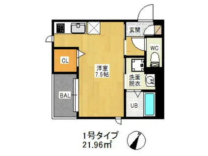 R-SMART MG 九大学研都市II(ワンルーム/1階)の間取り写真