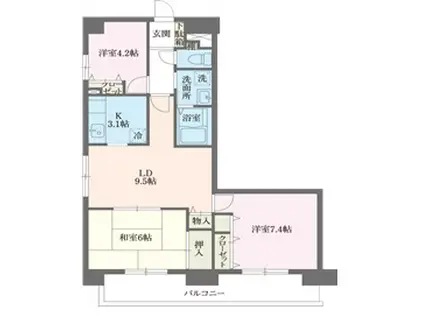 コンフォート津田沼 弐番館(3LDK/6階)の間取り写真