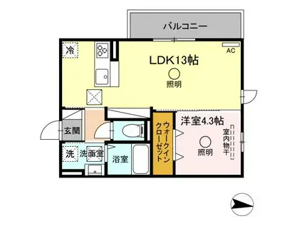 TSコート大津(1LDK/1階)の間取り写真