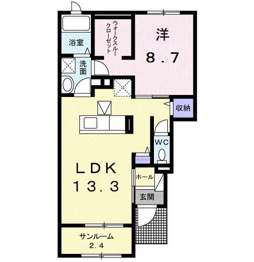 ケー・ビー・アイ II(1LDK/1階)の間取り写真