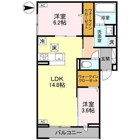 ディーカストル A棟(2LDK/1階)の間取り写真