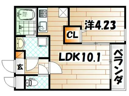 グランドプレミアム三萩野(1LDK/1階)の間取り写真