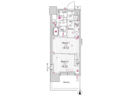 ガーラ・グランディ木場公園(2K/2階)の間取り写真