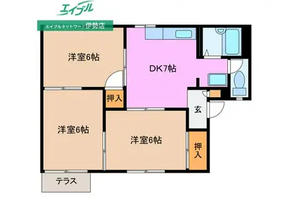 ファミール宇治B(3DK/1階)の間取り写真