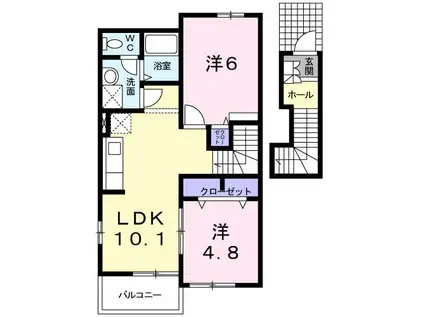 シャルマンヒルB(2LDK/2階)の間取り写真