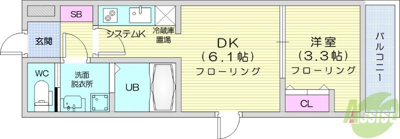 アンセル泉中央(1DK/1階)の間取り写真