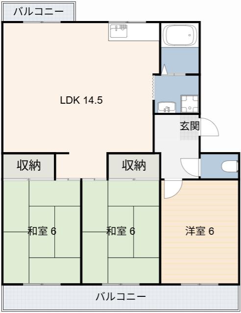 ファミール豊明(3LDK/1階)の間取り写真