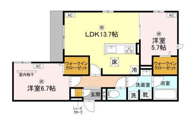 クラシスト東粉浜イースト(2LDK/1階)の間取り写真