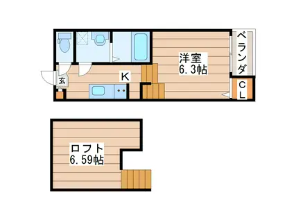 ハーモニーテラス東仙台V(1K/1階)の間取り写真
