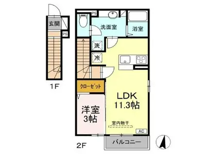 蔵谷ハイツ(1LDK/2階)の間取り写真