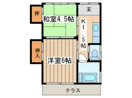 きらく荘(2K/1階)の間取り写真