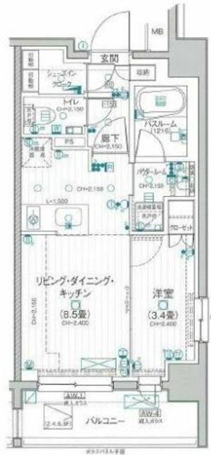 デュオステージ宮崎台(1K/4階)の間取り写真